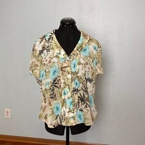 14 Danny & Nicole Button up Hibiscus Hawaiian Dress Shirt Work Short Sleeve flow